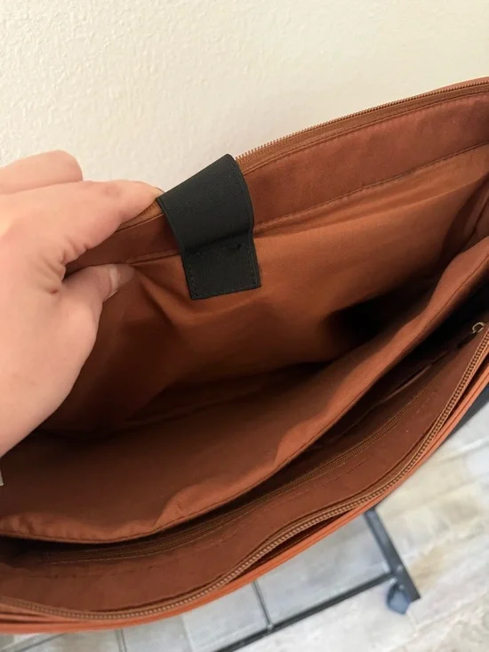 Ecosusi Vegan Leather Satchel Shoulder Bag Briefcase with Black Bow Accent - Tan - Picture 10 of 10